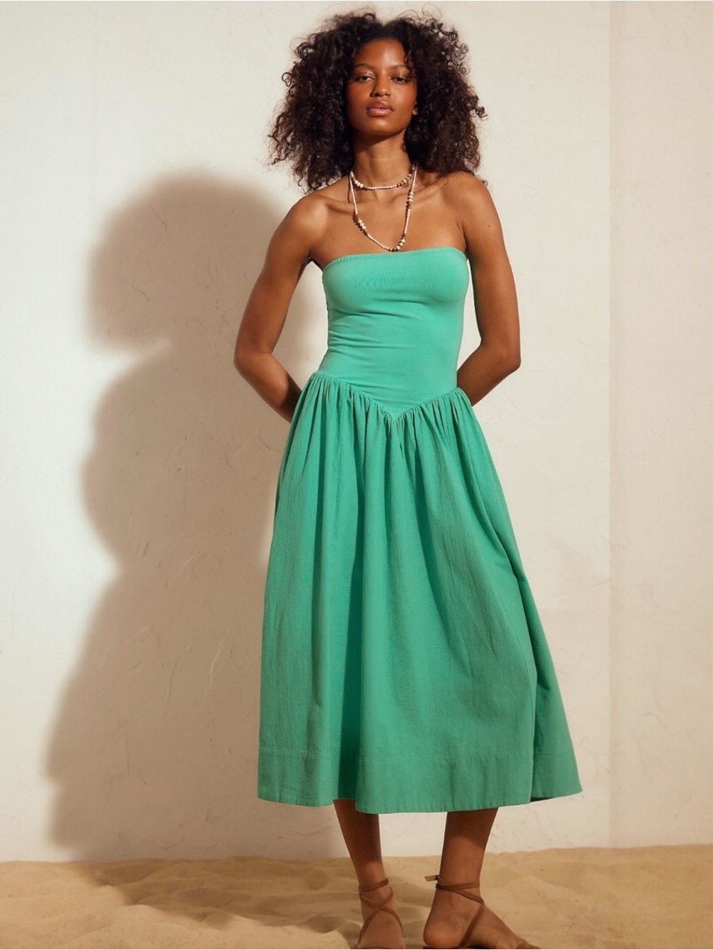 NWT Free People Free-Est Onda Drop-Waist Tube Midi Dress Green XS